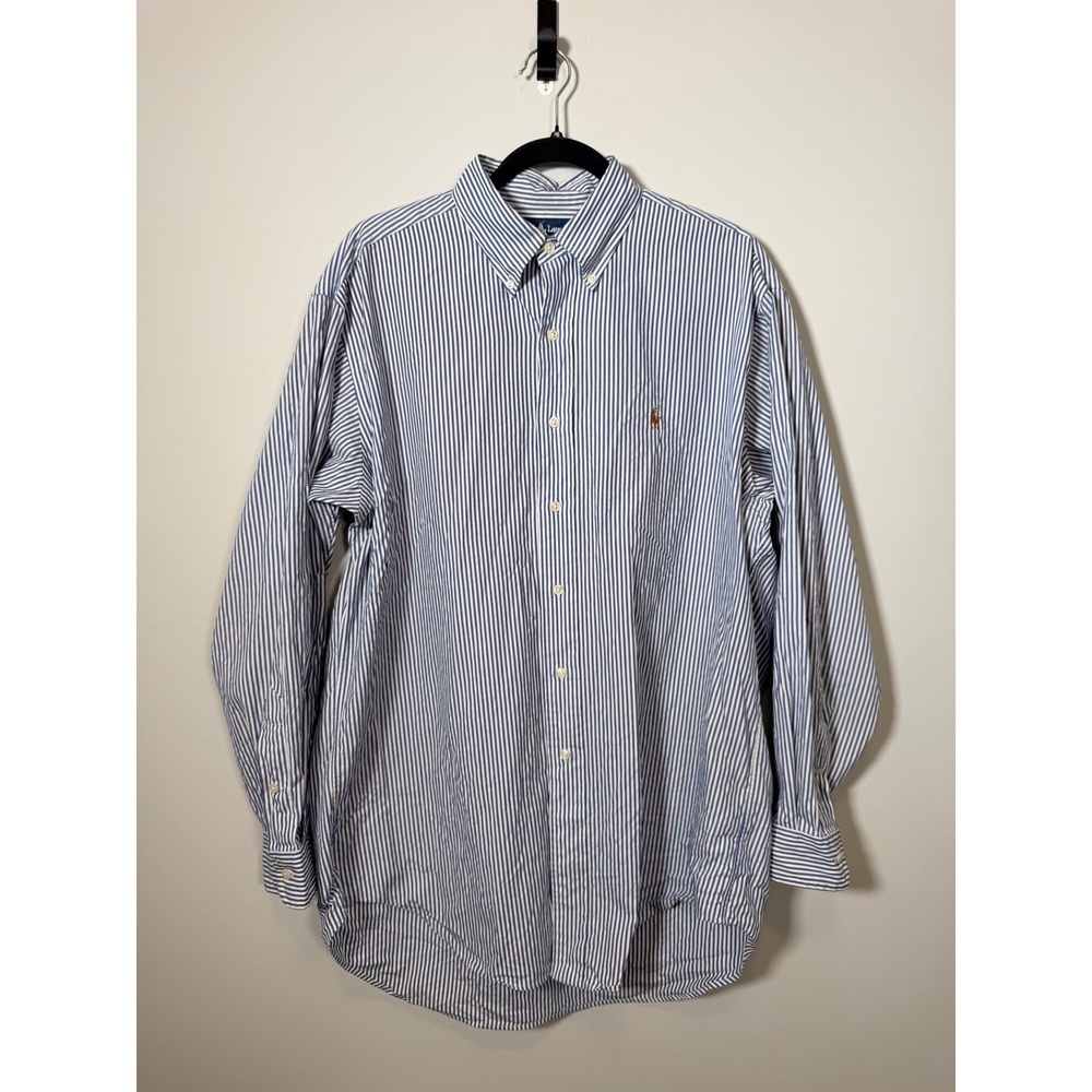 Ralph Lauren Yarmouth Blue White Striped Pinpoint Oxford Shirt Mens 16 33 L